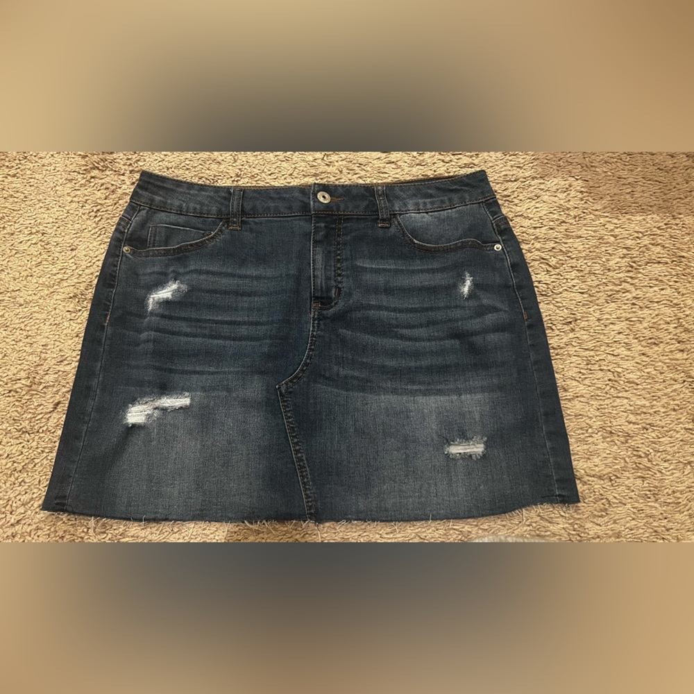 Vanilla Star Dark Blue Distressed Mini Skirt